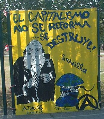 Greek anarchist banner at Seville