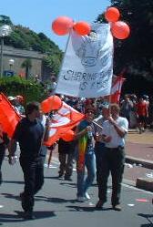 Sharing banner at G8 protest in Genoa