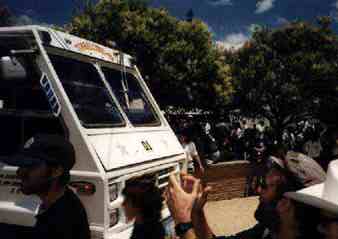 The first bus leaves